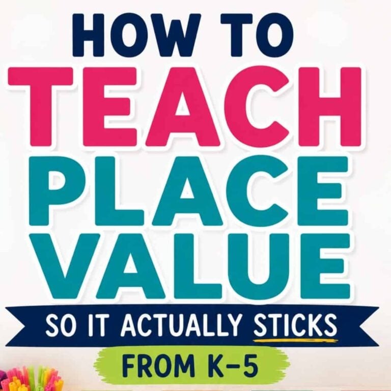 Text reads: How to Teach Place Value K-5 in bold, colorful letters, with a background featuring colored pencils in the bottom left corner and a Place Value Accordion prominently displayed to reinforce key concepts.