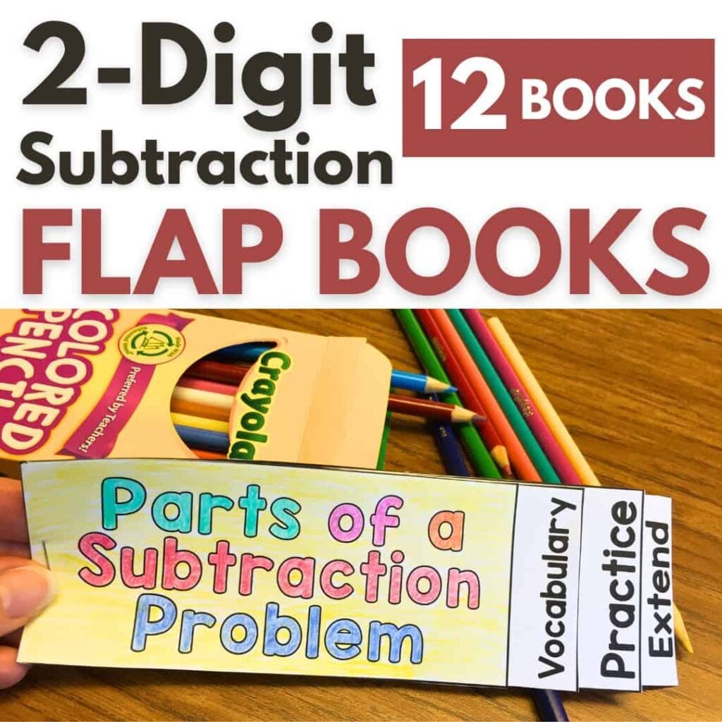 2 digit subtraction flap book cover.