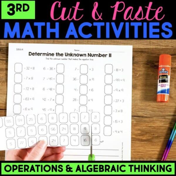 Cut and Paste Math Activities for Third Grade BUNDLE