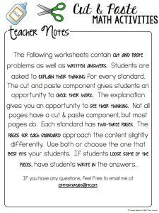 Cut and Paste Math Activities for Third Grade BUNDLE