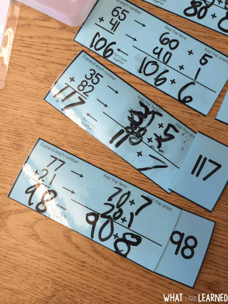 two-digit addition dry erase cards