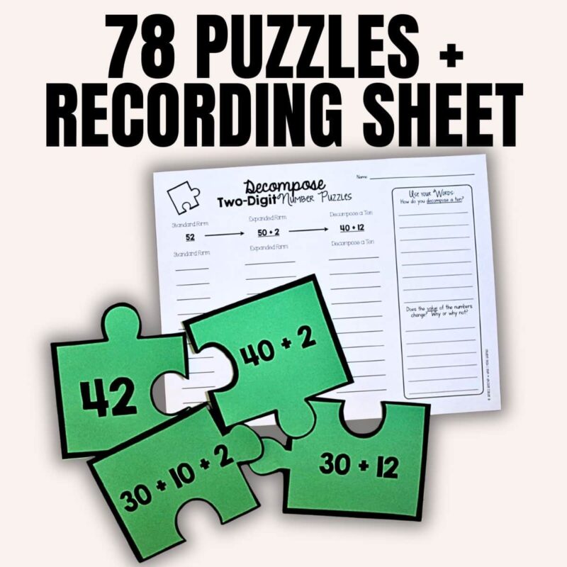 Decompose 2-Digit Number Puzzles - Addition Math Centers & Stations Place Value 3 Decompose 2 digit numbers thumb.