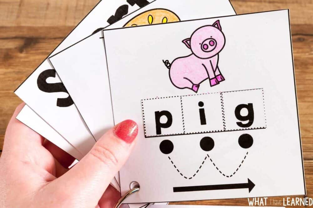 Cut-&-Paste-CVC-43 A fun kindergarten activity that engages learners in segmenting CVC words. Students cut, glue, and color the cvc words. However, it's more than just a fun worksheet. Cut out the cards, hole punch, and place on a ring for continued practice. Fold the picture over and create flash cards on a ring.