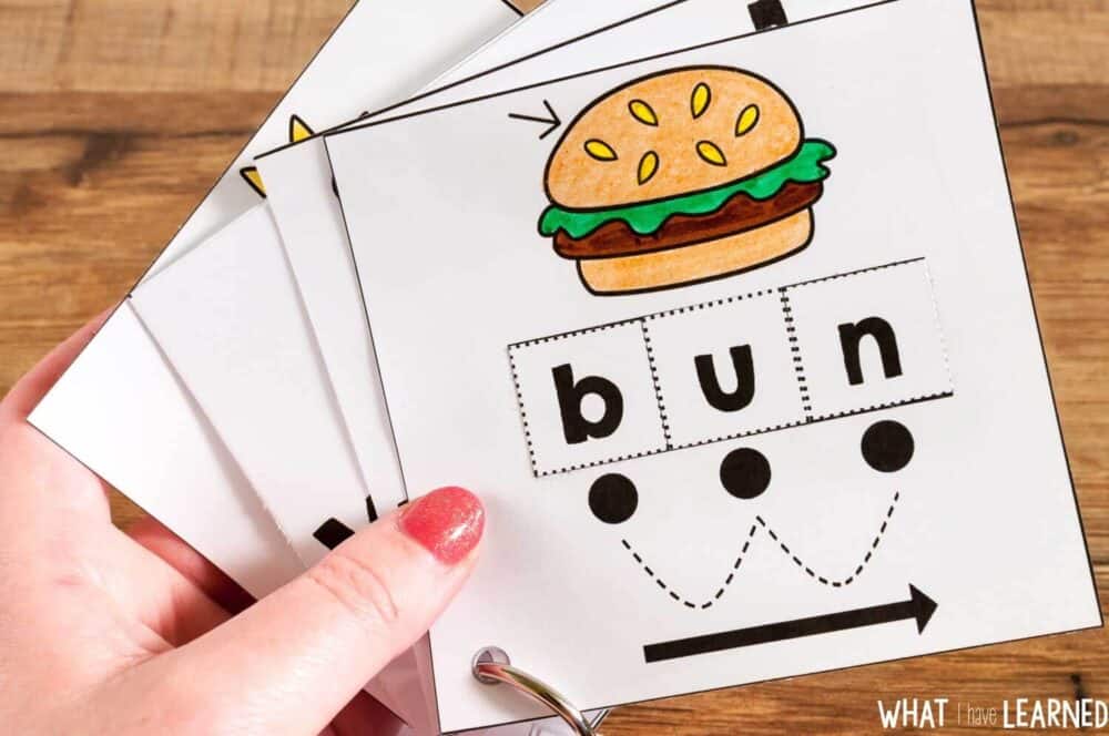 Cut-&-Paste-CVC-44 A fun kindergarten activity that engages learners in segmenting CVC words. Students cut, glue, and color the cvc words. However, it's more than just a fun worksheet. Cut out the cards, hole punch, and place on a ring for continued practice. Fold the picture over and create flash cards on a ring.