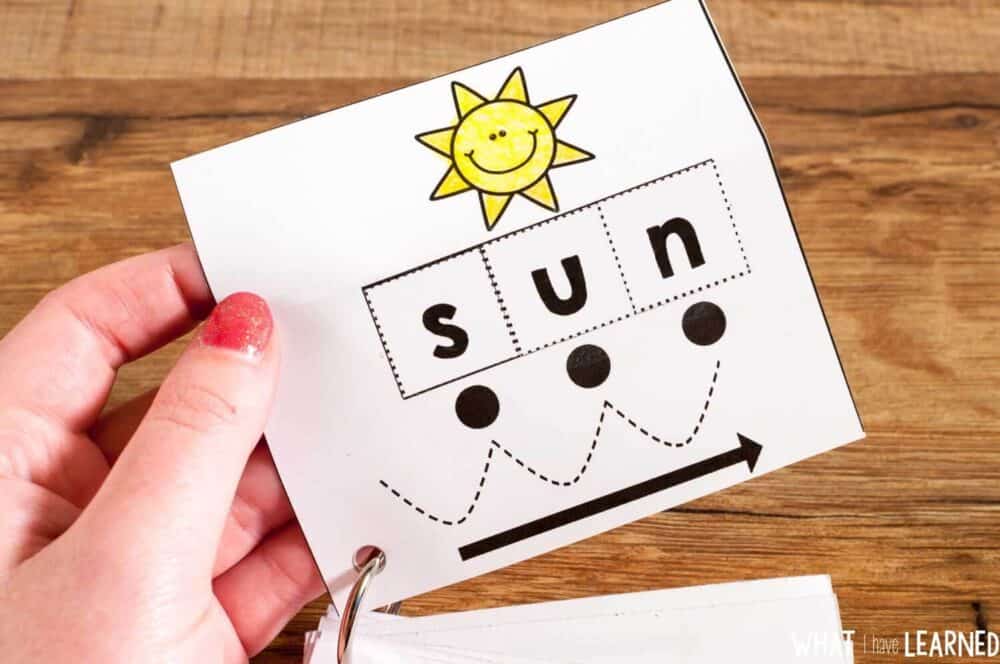 Cut-&-Paste-CVC-56 A fun kindergarten activity that engages learners in segmenting CVC words. Students cut, glue, and color the cvc words. However, it's more than just a fun worksheet. Cut out the cards, hole punch, and place on a ring for continued practice. Fold the picture over and create flash cards on a ring.
