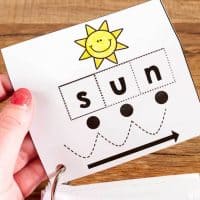 A fun kindergarten activity that engages learners in segmenting CVC words. Students cut, glue, and color the cvc words. However, it's more than just a fun worksheet. Cut out the cards, hole punch, and place on a ring for continued practice. Fold the picture over and create flash cards on a ring.