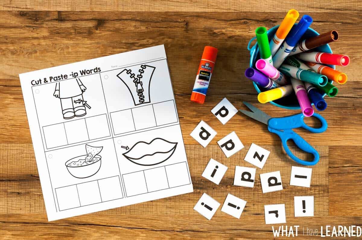 A fun kindergarten activity that engages learners in segmenting CVC words. Students cut, glue, and color the cvc words. However, it's more than just a fun worksheet. Cut out the cards, hole punch, and place on a ring for continued practice. Fold the picture over and create flash cards on a ring.