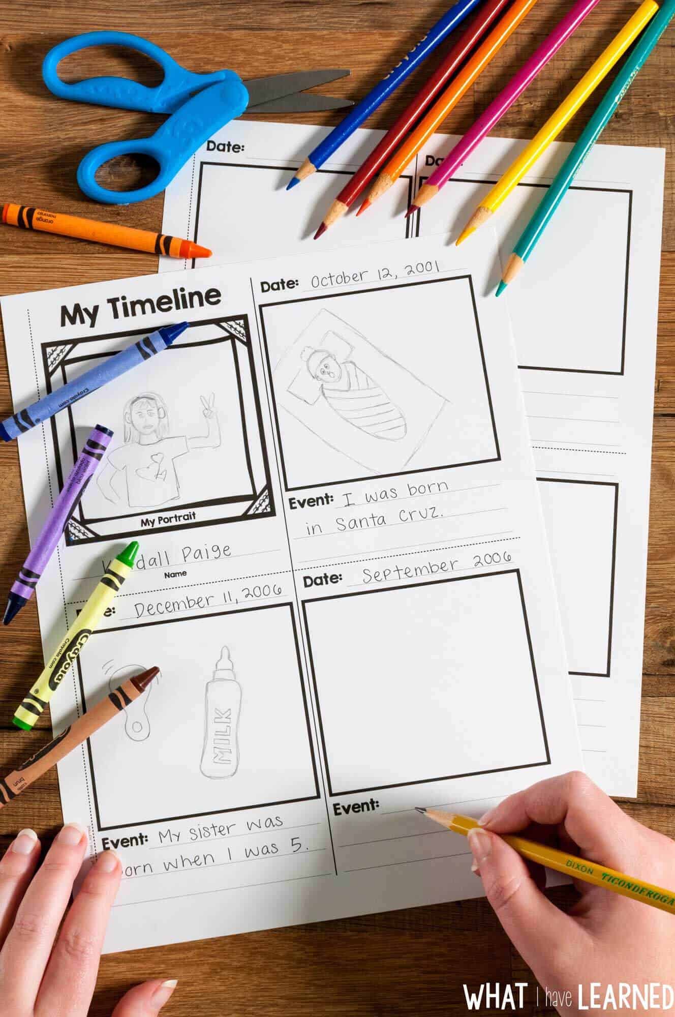This Long Ago & Now Unit is a great part of your classroom social studies curriculum.  It helps students understand how their lives relate to things and events long ago. It includes: compare and contrast artifacts long ago & today, a nonfiction article, family tree, grandparent interview, a timeline, and reading comprehension activities. #socialstudies #curriculum #readingcomprehension #worksheet #compareandcontrast #timeline #elementary #elementarysocialstudies #longagoandnow