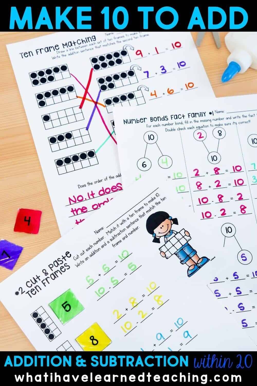 Make 10 Worksheets2-min Addition and subtraction fluency within 20 is a skill that second graders need to develop to become efficient mathematical thinkers. Help students make 10, add 10 and use 10 to add and subtract with these resources. Here are the addition strategies we use. #addto20 #additionstrategies #make10