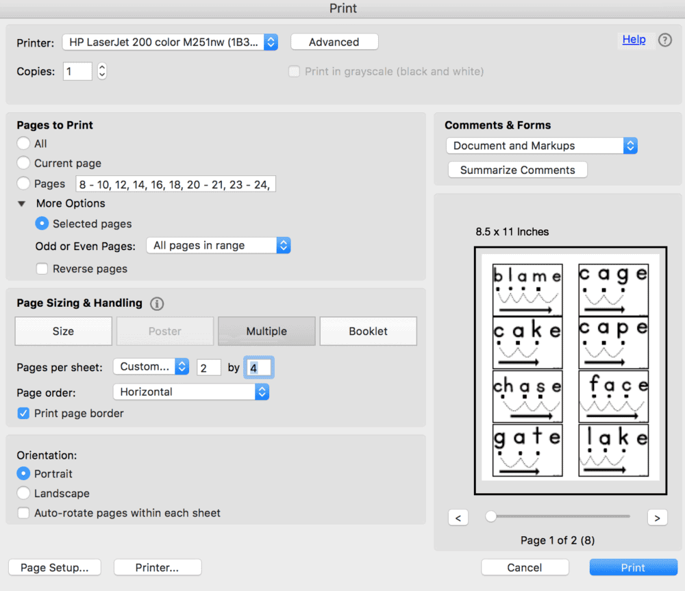 How to Print the Blending Cards in a Variety of Formats