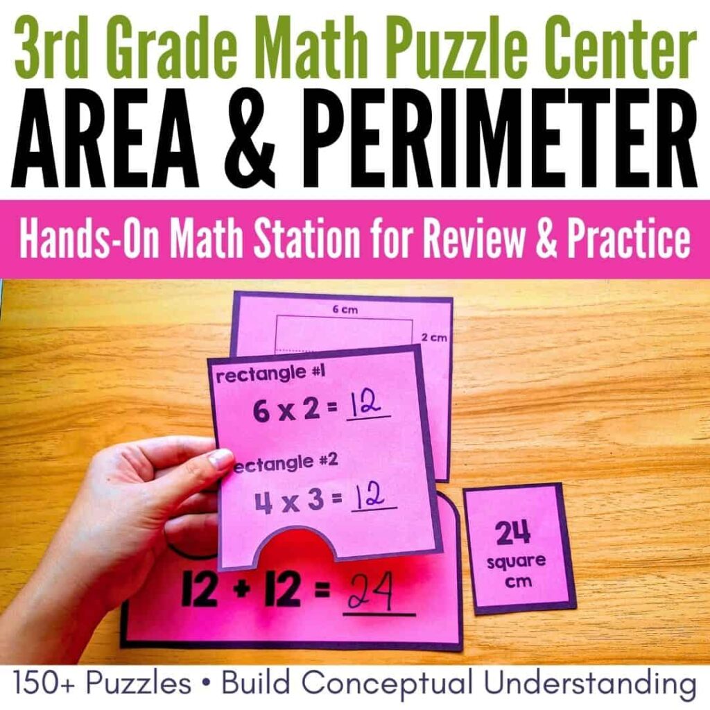 Teaching Geometry in Elementary School: Shapes, Area & Perimeter 4 Area & Perimeter Number Puzzles cover.