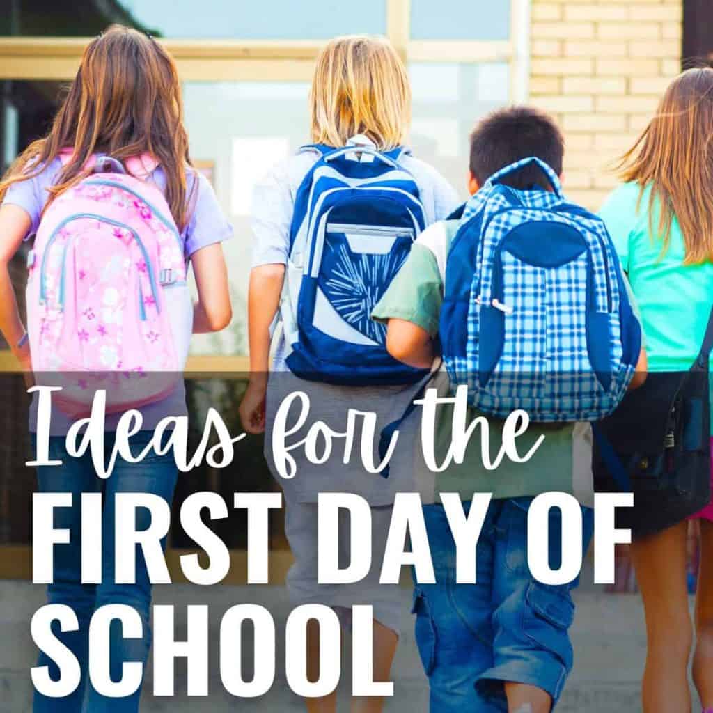 Four kids with backpacks walk toward a school. The text overlay reads, BLOG SQUARE First Day of School&mdash;plus tips on using the 5E Model to boost student engagement from day one.