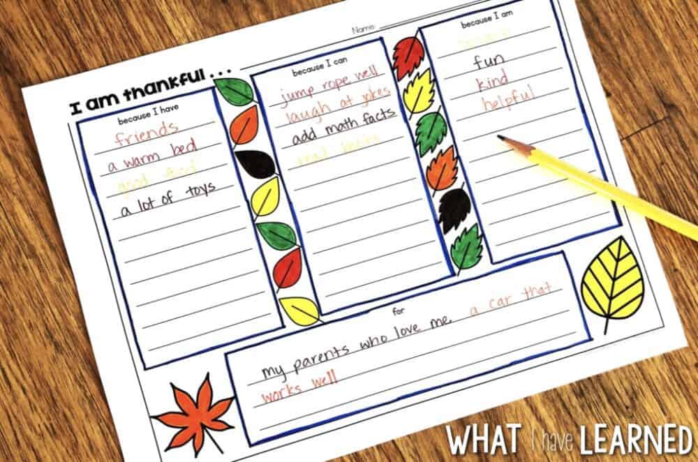 Thankful Tree GO.001-min A fun Thanksgiving Craft that helps kids think about why they are thankful. The craft can last all month long as kids add a leaf each day with a thankful idea. Includes a graphic organizer and multiple templates.