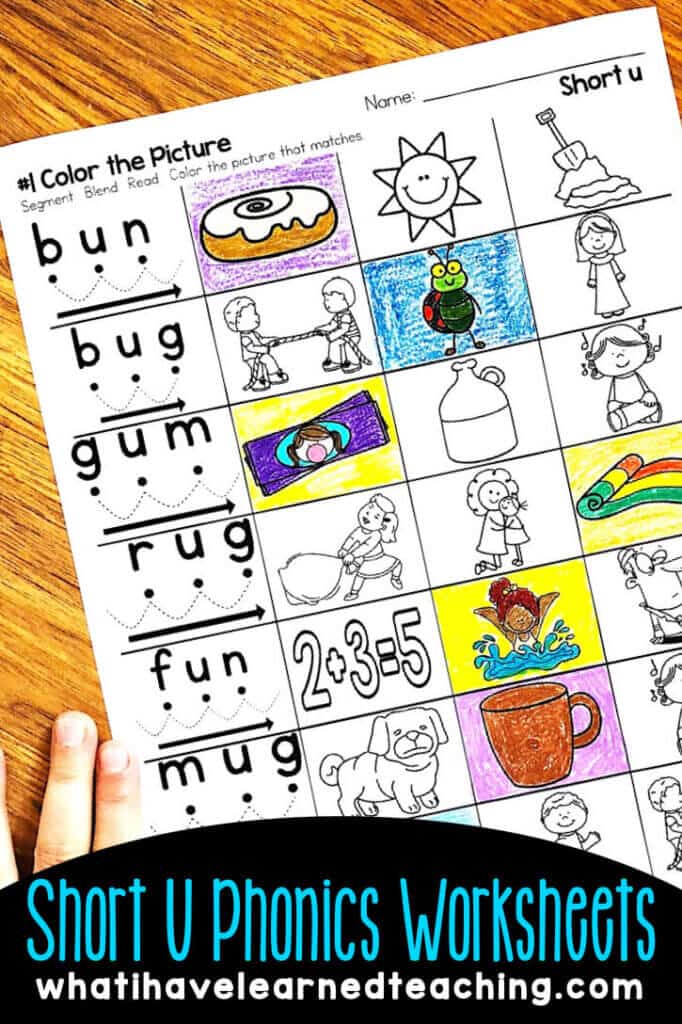 These Short U Phonics Worksheets give students practice reading and writing short u CVC words by word family. For this worksheet, students find the word in the word bank and write it. This is a great no-prep printable for kindergarten word work centers. #kindergartenworksheets #shortuworksheets #phonicsworksheets #phonicsprintables