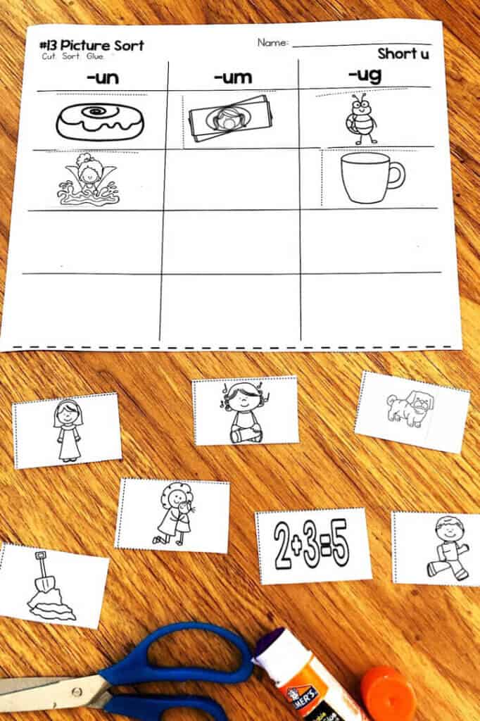 These Short U Phonics Worksheets give students practice reading and writing short u CVC words by word family. For this worksheet, students find the word in the word bank and write it. This is a great no-prep printable for kindergarten word work centers. #kindergartenworksheets #shortuworksheets #phonicsworksheets #phonicsprintables