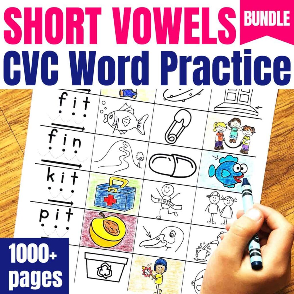 Free CVC Worksheets (PDF): Engaging Practice for Kindergarten & First Grade 3 CVC Short Vowel cover.
