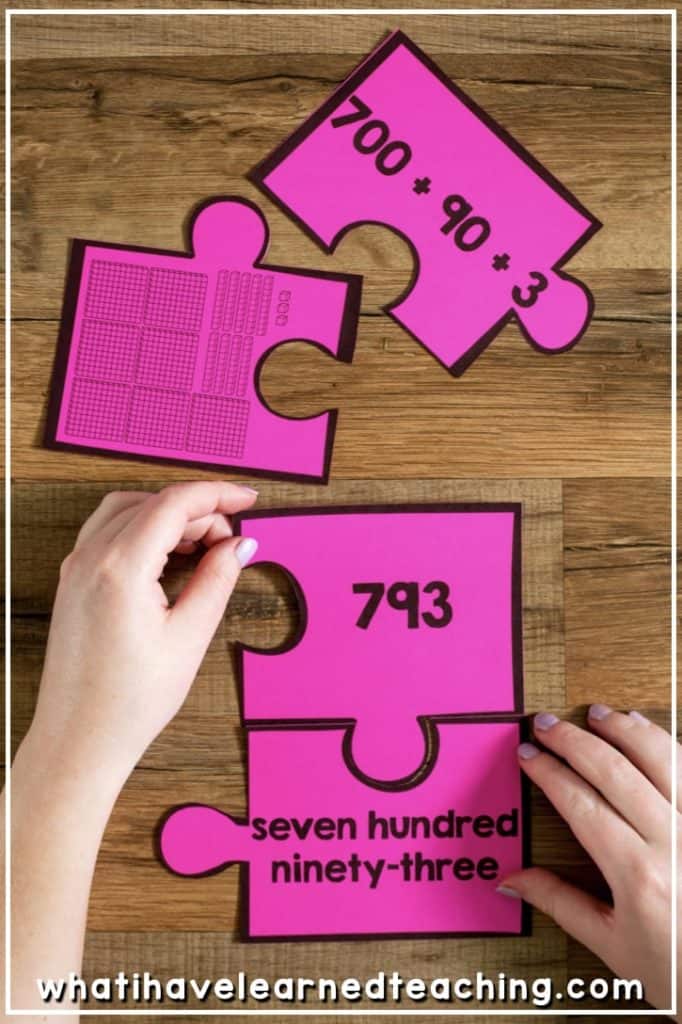 About What I Have Learned 14 Number Puzzles for second grade math stations are math center activities teaching your students addition, subtraction, fractions, place value, multiplication, odd & even and money. Students match various models and representations of the addition problems, subtraction problems, and other numbers show. These puzzles are a great math station or math center and give students hands-on experience with sorting, classifying and categorizing second grade math concepts. #mathcenters #secondgrade