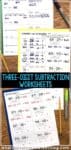 The worksheets and activities in this unit focus on developing number sense while subtracting
three-digit numbers. The problems move from simple (subtracting 10s) to complex (regrouping) while practicing four main strategies: Use a Number Line, Use Base-10 Blocks, Break Apart or Ungroup, Subtracting with Vs, and Think Addition. #three-digitsubtraction #secondgrademath