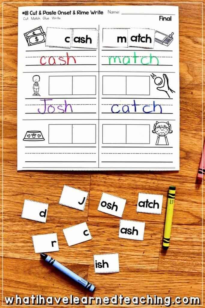 Digraph phonics worksheets that help students blend, segment, and read words with TH, SH, CH, TCH, and WH. These phonics printables are great for kindergarten and first-grade reading centers or readers workshop. They make a great intervention for second grade and are differentiated from phonemic awareness activities to writing sentences. #digraphs #phonicsworksheets #teachdigraphs