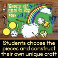 This is a fun St. Patrick's Day Craft where students share what they value in their lives. What "pieces of gold" are in their lives? This is a great craft to use throughout the month of March in your elementary school classroom. Students add a gold coin each day telling about their "pot of gold". It makes a great growth mindset activity, too! #stpatricksdaycraft #stpartricksintheclassroom