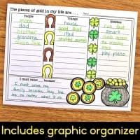 This is a fun St. Patrick's Day Craft where students share what they value in their lives. What "pieces of gold" are in their lives? This is a great craft to use throughout the month of March in your elementary school classroom. Students add a gold coin each day telling about their "pot of gold". It makes a great growth mindset activity, too! #stpatricksdaycraft #stpartricksintheclassroom