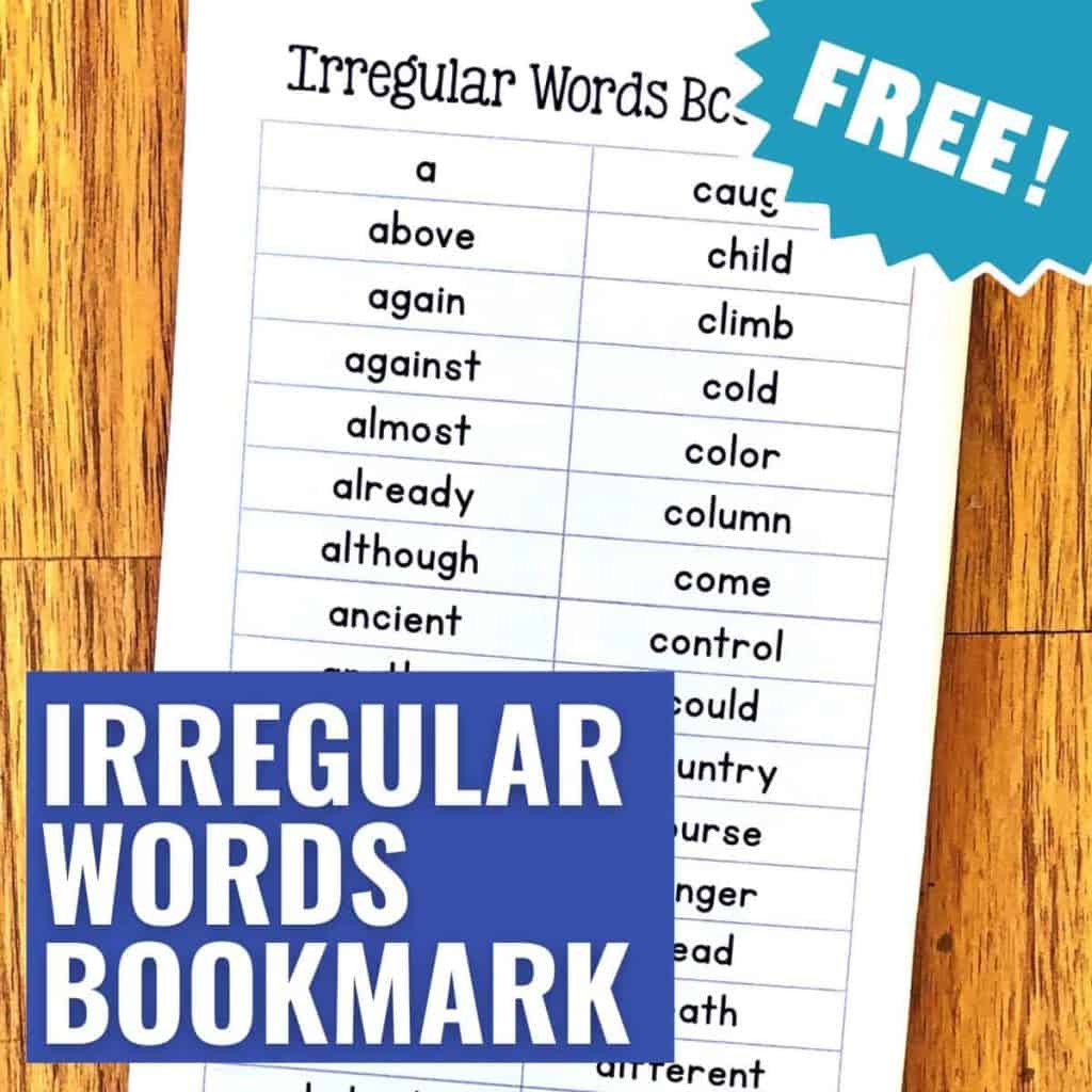 Sight Word Partner Games for High-Frequency Words 8 free irregular words bookmarks.