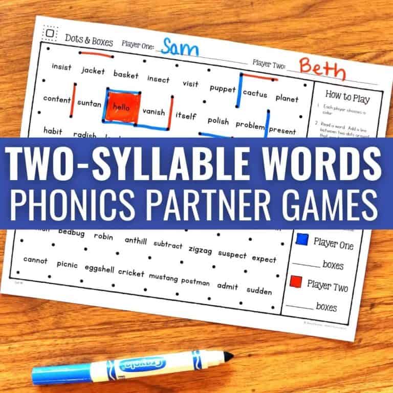 Two - syllable words phonics partner games