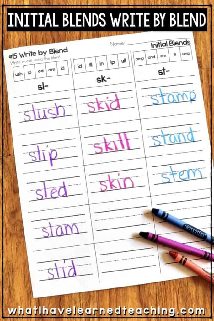 Do you need some ways for students to practice reading, writing, spelling, and working with blends? These phonics worksheets for initial and final blends are great for first-grade literacy centers, homework, reading small groups and more! Students read and write a variety of blends through fill-in-the-blank, cut and paste, and more! #readingcenter #blends #teachphonics