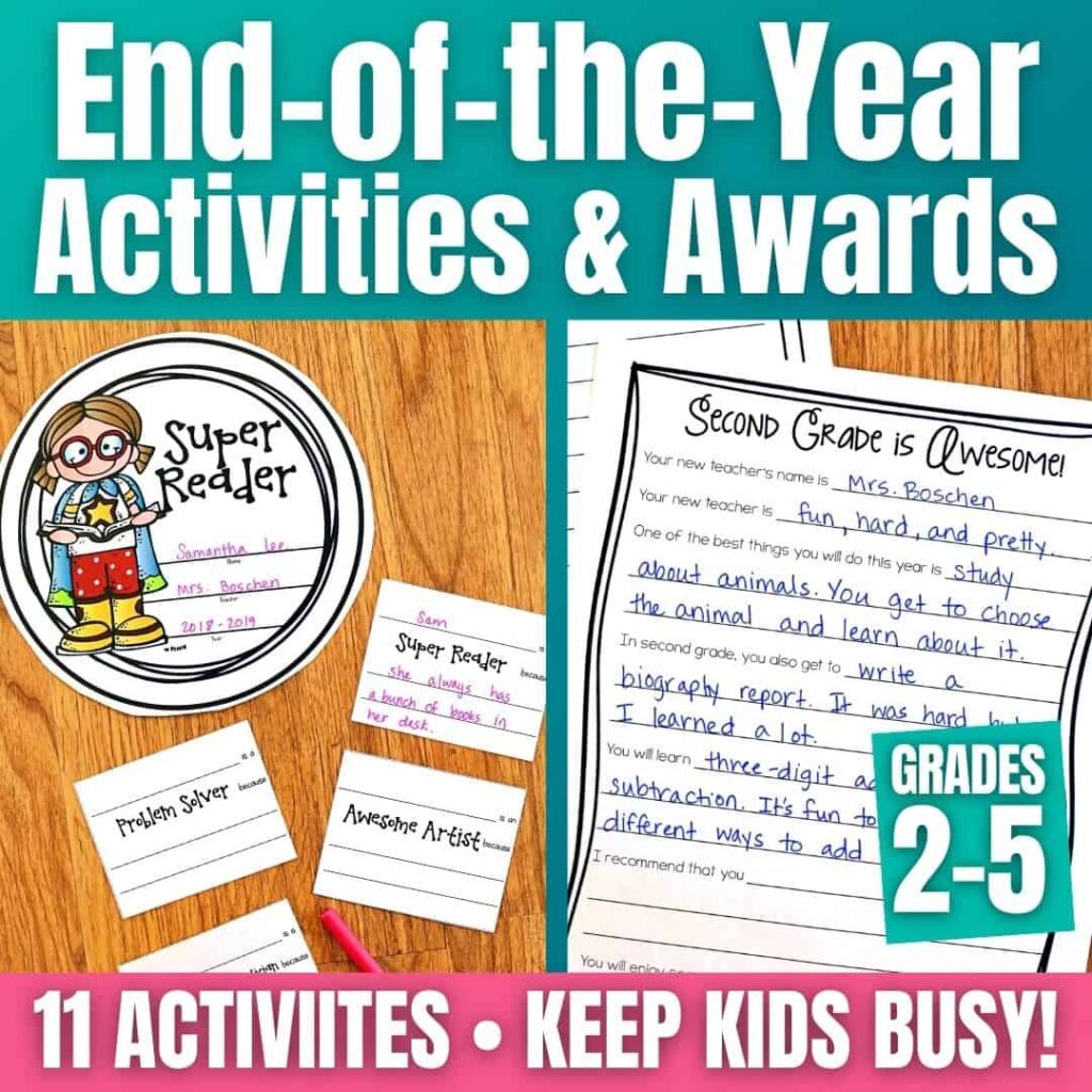 Last Day of School Activities for Elementary Classrooms 4 End of the Year Activities cover.