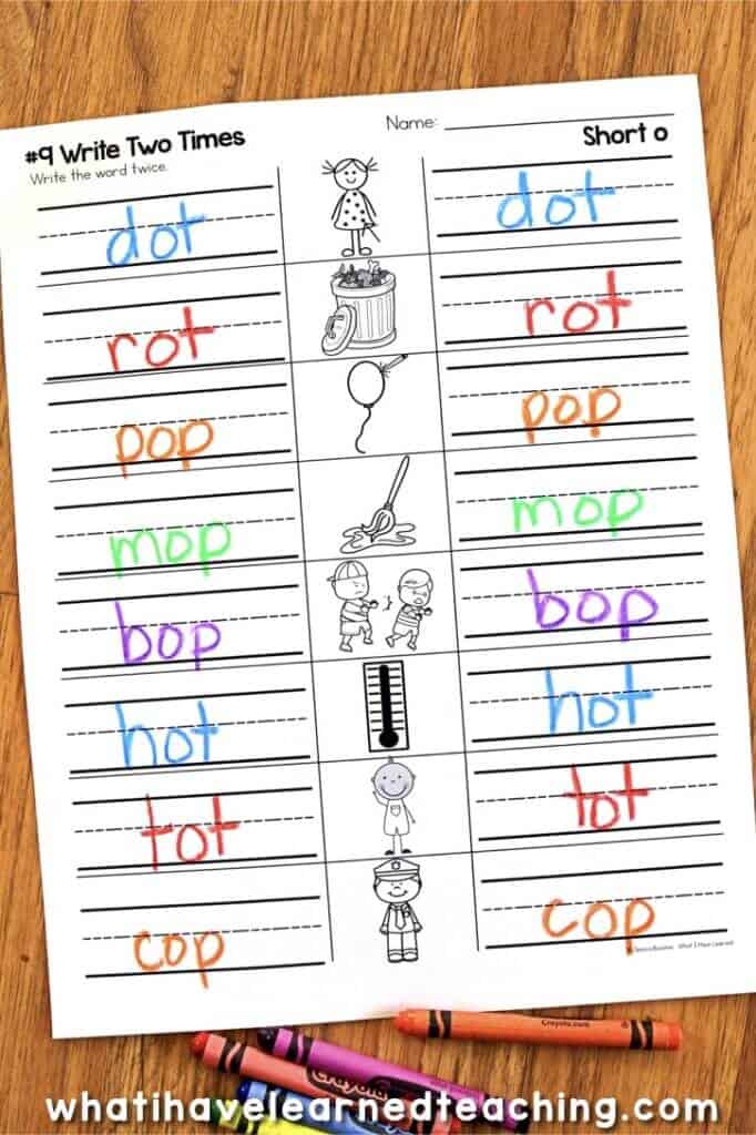 Are you ready for some new phonics activities? These Short O Phonics Worksheets give students practice reading and writing short o CVC words. In this teaching resource, there are 18 different phonics worksheet templates with multiple pages for each template to accommodate all of the short o CVC words taught in kindergarten and first grade. This is a great no-prep printable for kindergarten word work centers. #kindergartenworksheets #shortoworksheets #phonicsworksheets #phonicsprintables