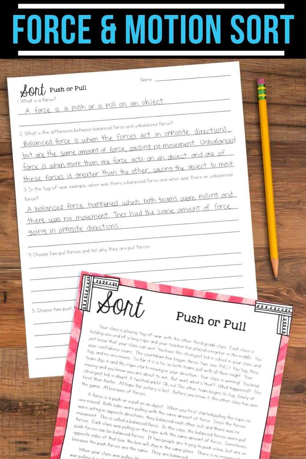 Push and Pull Examples Science Sorting Activity