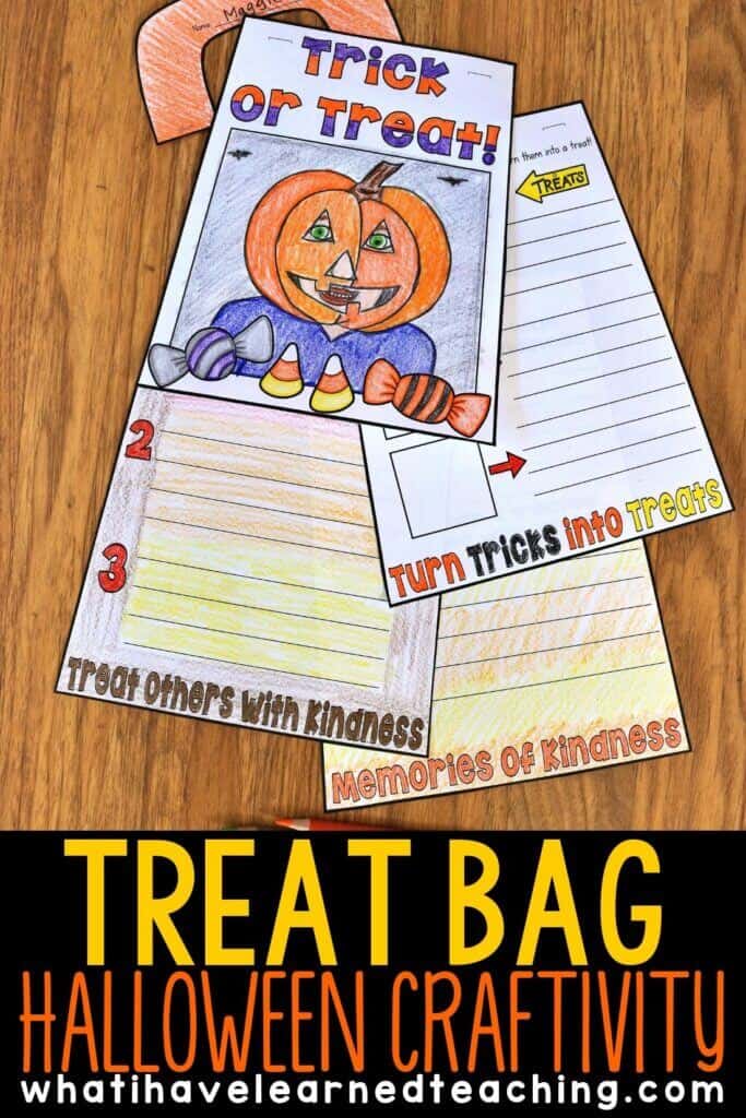 A fun Halloween craft for elementary students to complete during the month of October. The Halloween Treat Bag has students write about turning a trick into a treat. It focuses on developing kindness and reflecting on what to do when someone is going through something and how they can show kindness to that person. #halloweencraftivity #halloweencraft #growthmindset #actsofkindness