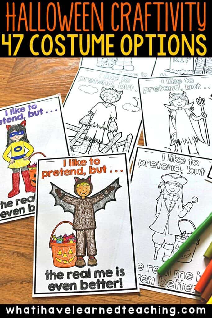 A fun Halloween craft for elementary students to complete during the month of October. The Real Me helps students write and draw about themselves through a variety of writing prompts. Students reflect on what makes them feel scared, how they feel safe, and who helps them. The craft comes with over 47 different Halloween costumes. Students can choose their own pictures! #halloweencraftivity #halloweencraft #growthmindset