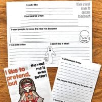 A fun Halloween craft for elementary students to complete during the month of October. The Real Me helps students write and draw about themselves through a variety of writing prompts. Students reflect on what makes them feel scared, how they feel safe, and who helps them. The craft comes with over 47 different Halloween costumes. Students can choose their own pictures! #halloweencraftivity #halloweencraft #growthmindset