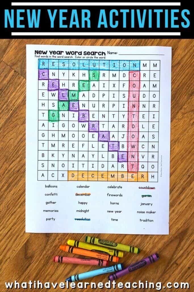 New Year Activities for elementary students that are perfect for the first week back to school after the holiday break! Includes new year goal setting, creating an action plan, word search, and more fun activities to keep students busy!