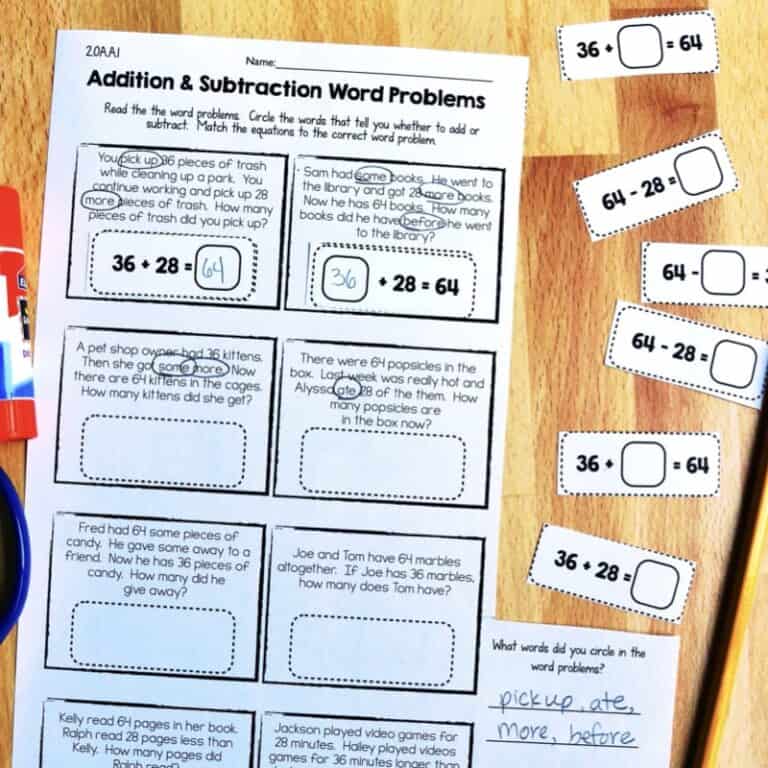 Cut and Paste Math Activities for Second Grade BUNDLE