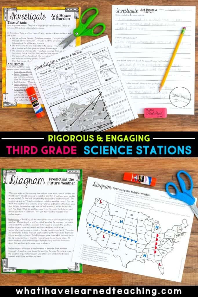 Third Grade Science Stations that cover all of the Next Generation Science Standards. They include teacher notes, lesson plans, and promote engaging and deep science learning in your elementary classroom. Also included are digital resources for online learning. These science centers cover all 3rd grade science topics.