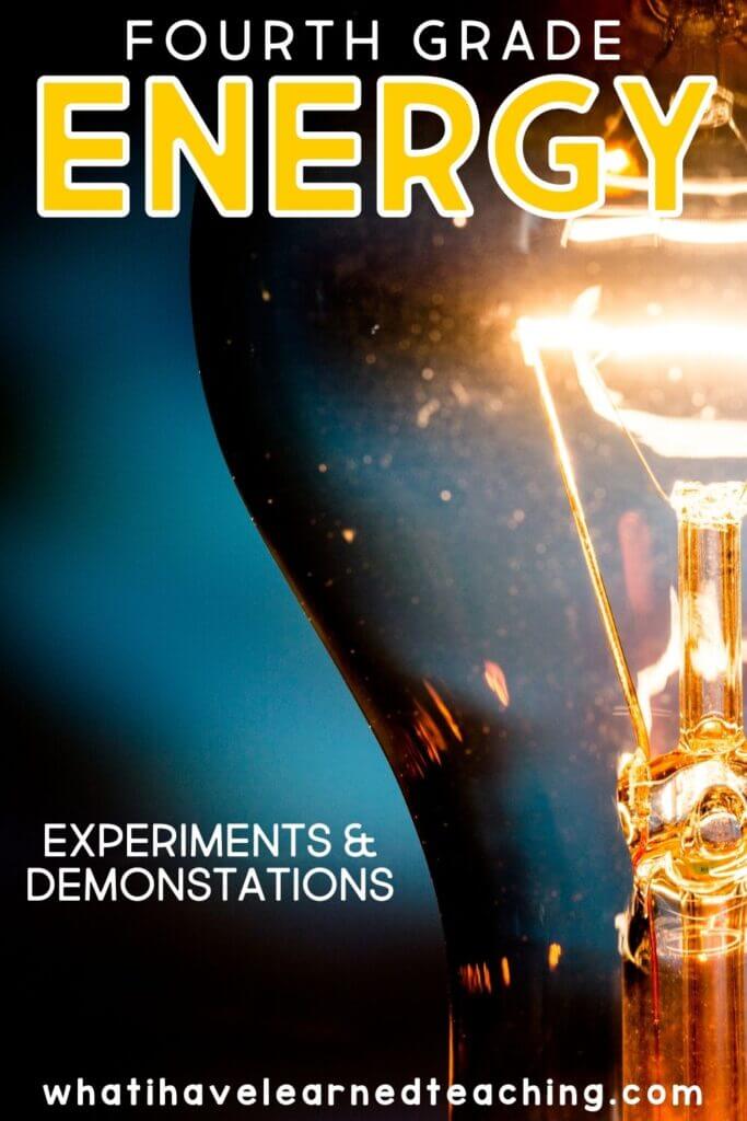 Are you looking for ideas to teach your elementary students about Energy? This is a great list of ideas, demonstrations, and experiments all about energy, including the transfer of energy, kinetic energy, potential energy, as well as the energy of objects, sound energy, light energy, heat energy, and electric currents. Find out more about how to teach energy to your 4th-grade students.