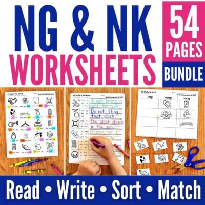 NG & NK phonics worksheets cover.