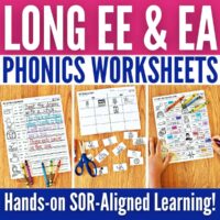 Long EE EA Phonics worksheets cover.