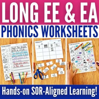 Long EE EA Phonics worksheets cover.