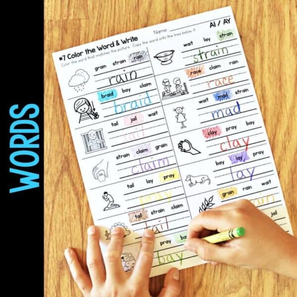 Long A Vowel Teams AI and AY Phonics Worksheets