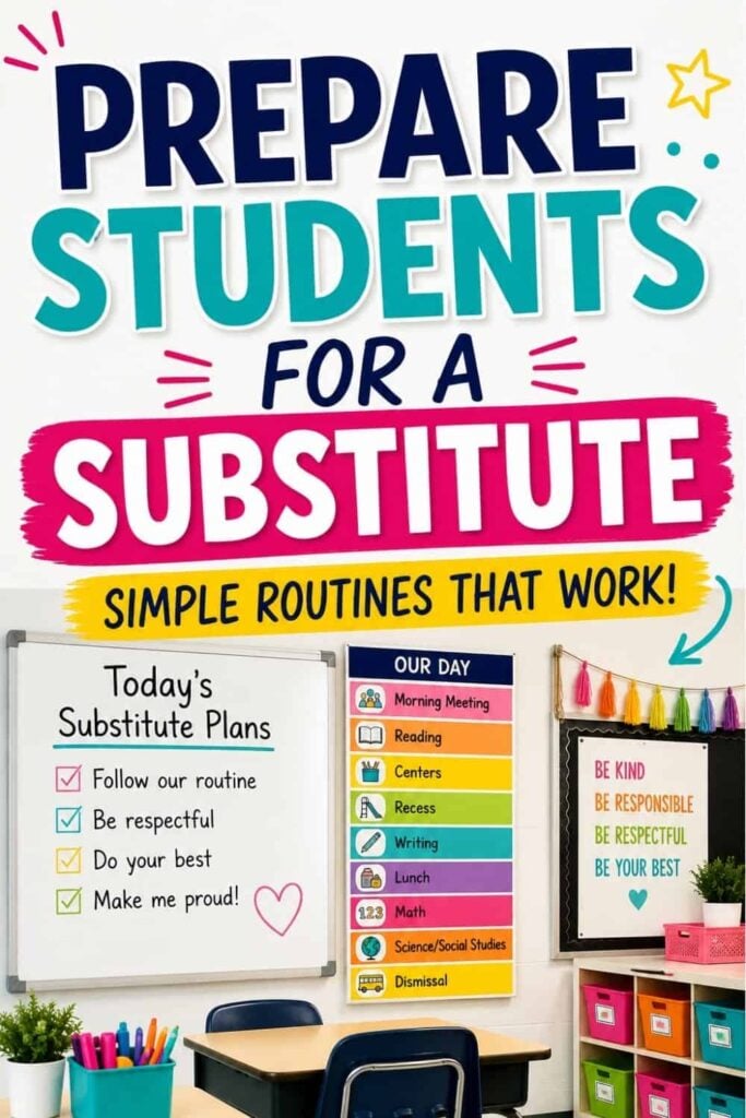 How to Prepare Your Students for a Substitute Teacher 1 The "Prepare for a Substitute Teacher" poster features simple routines, a helpful checklist, and a bulletin board message: Be kind. Be respectful. Be responsible. Be your best—perfect for any classroom!.
