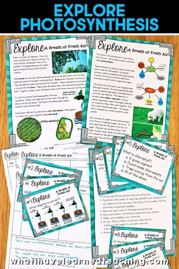 Fifth grade science stations all about plant growth. These science centers follow the Next Generation Science Standards (NGSS) with hands-on activities, videos, games, experiments, and more! Includes reading passages, differentiated questions, engaging activities that make science planning easy! Students learn about photosynthesis, what plants need to grow, plant cells, and more!
