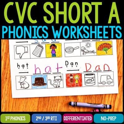 cvc short a phonics worksheets cover