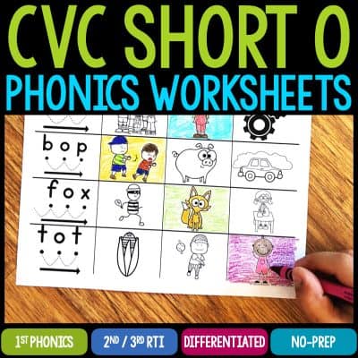 cvc short o phonics worksheets cover