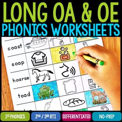 long OA and OE phonics worksheets cover