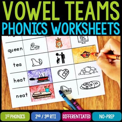 vowel teams phonics worksheets cover