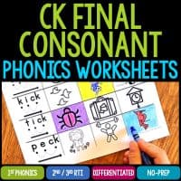 ck final consonant phonics worksheets cover
