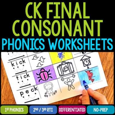 ck final consonant phonics worksheets cover